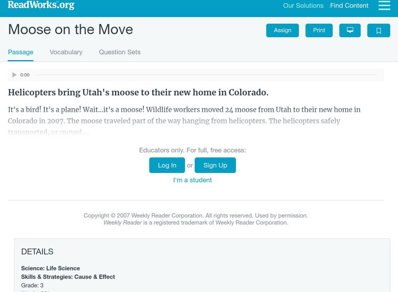 Read Works: Moose on the Move Activity Read Works: Moose on the Move Activity