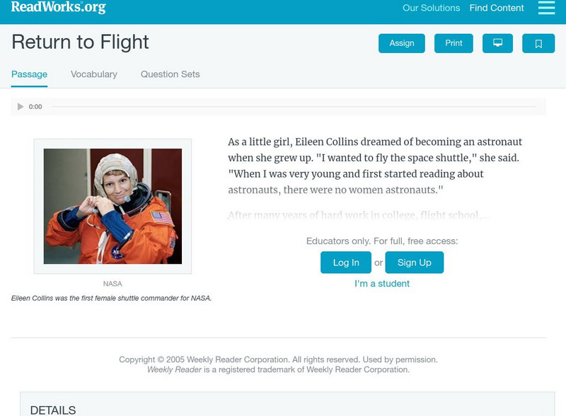 Read Works: Return to Flight Activity Read Works: Return to Flight Activity