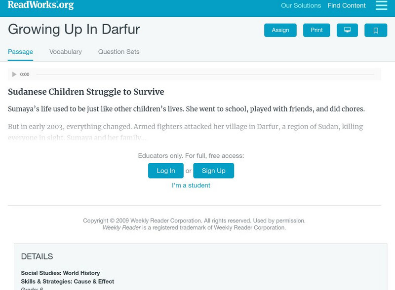 Read Works: Growing Up in Darfur Activity Read Works: Growing Up in Darfur Activity