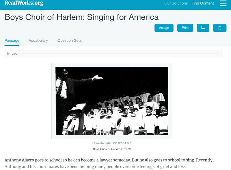 Read Works: Boys' Choir of Harlem Activity