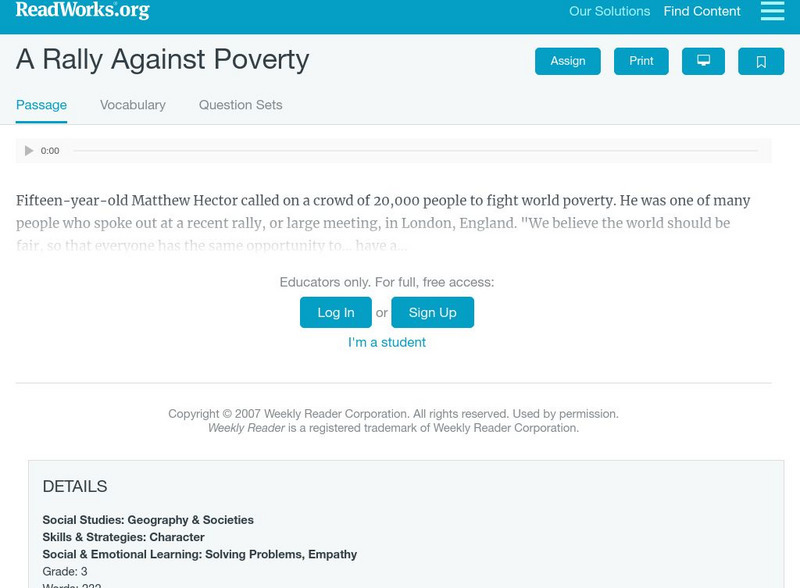 Read Works: A Rally Against Poverty Activity