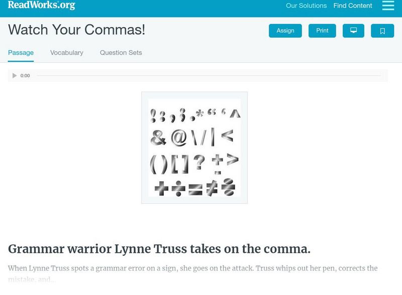 Read Works: Watch Your Commas Activity Read Works: Watch Your Commas Activity