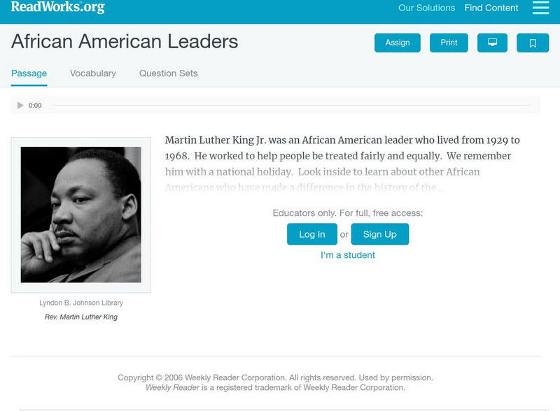 Read Works: African American Leaders Activity Read Works: African American Leaders Activity