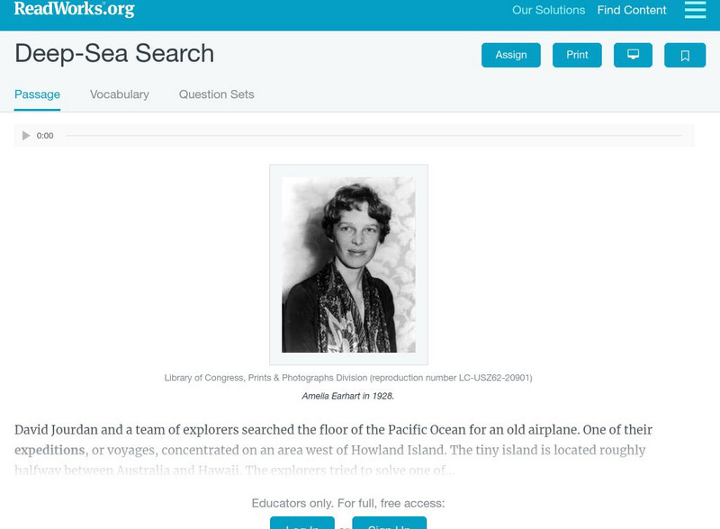 Read Works: Deep Sea Search Activity Read Works: Deep Sea Search Activity