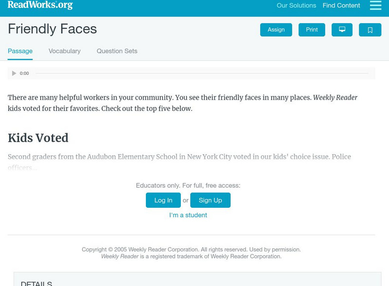 Read Works: Friendly Faces Activity Read Works: Friendly Faces Activity