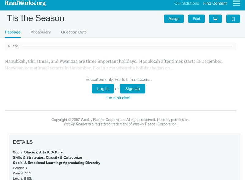 Read Works: Tis the Season Activity Read Works: Tis the Season Activity