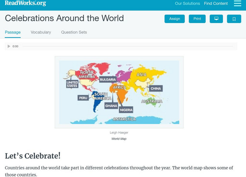 Read Works: Celebrations Around the World Activity Read Works: Celebrations Around the World Activity