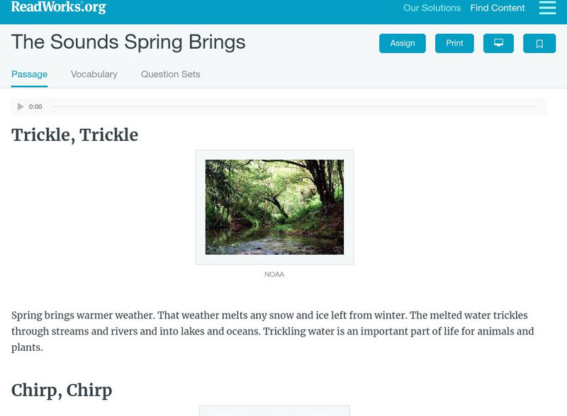 Read Works: The Sounds Spring Brings Activity Read Works: The Sounds Spring Brings Activity