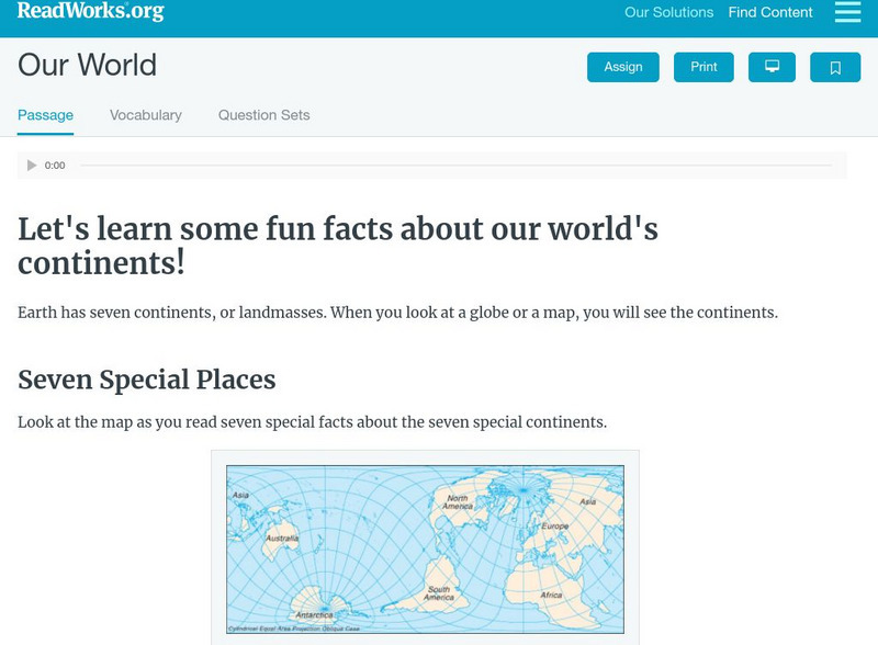 Read Works: Our World Activity Read Works: Our World Activity