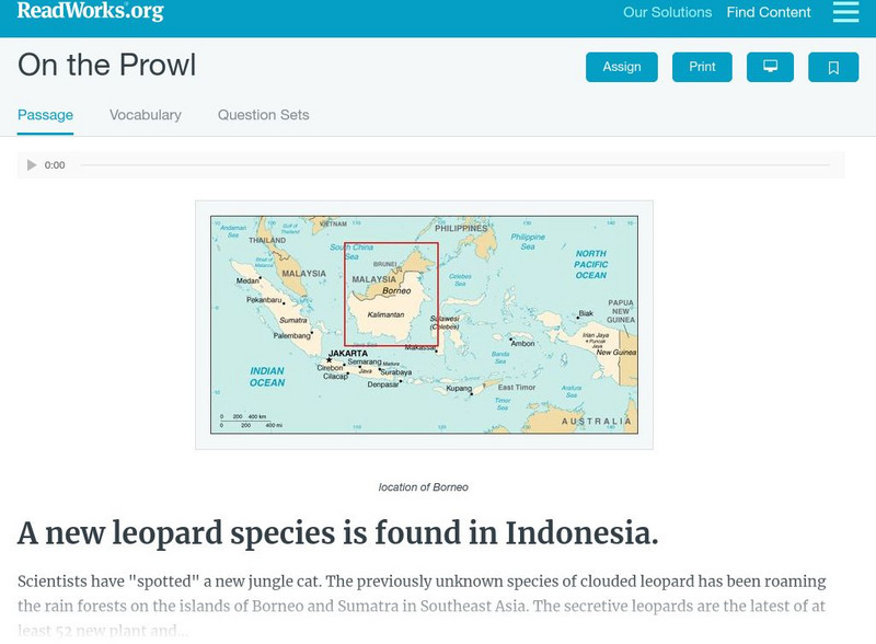 Read Works: On the Prowl Activity Read Works: On the Prowl Activity
