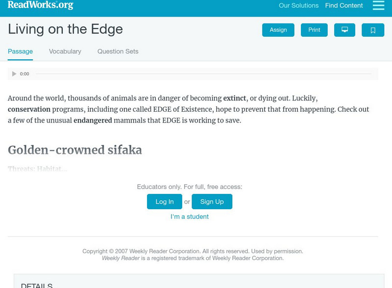 Read Works: Living on the Edge Activity