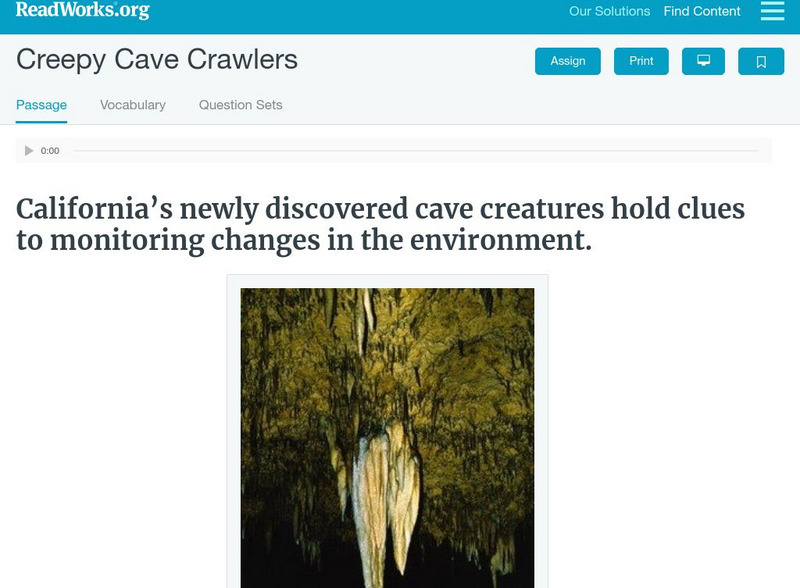 Read Works: Creepy Cave Crawlers Activity Read Works: Creepy Cave Crawlers Activity