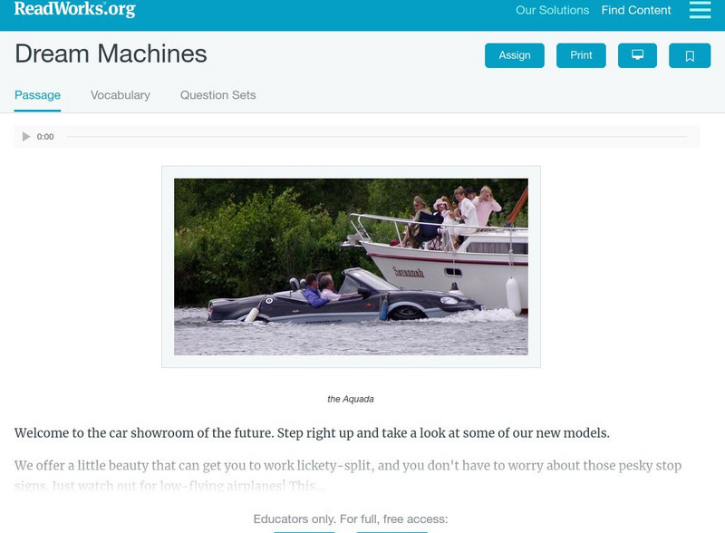 Read Works: Dream Machines Activity Read Works: Dream Machines Activity