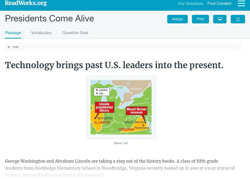 Read Works: Presidents Come Alive Activity Read Works: Presidents Come Alive Activity