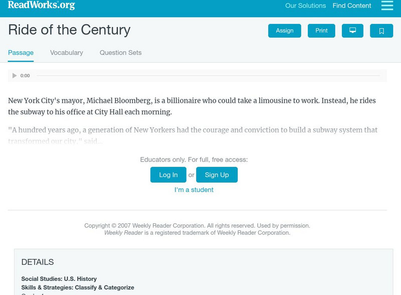 Read Works: Ride of the Century Activity Read Works: Ride of the Century Activity