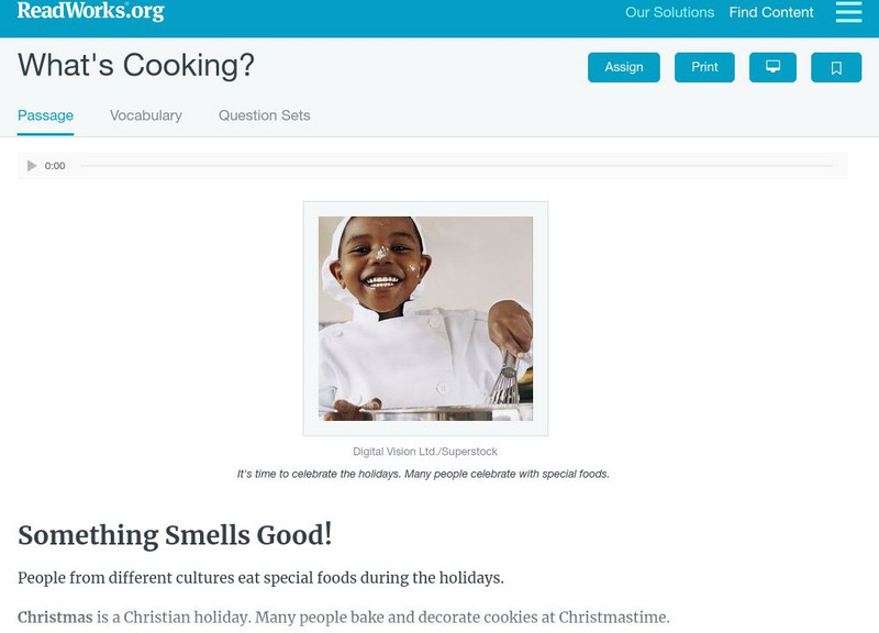 Read Works: What's Cooking Activity Read Works: What's Cooking Activity