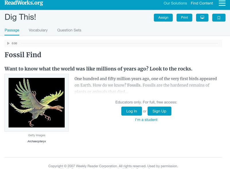 Read Works: Dig This! Activity Read Works: Dig This! Activity