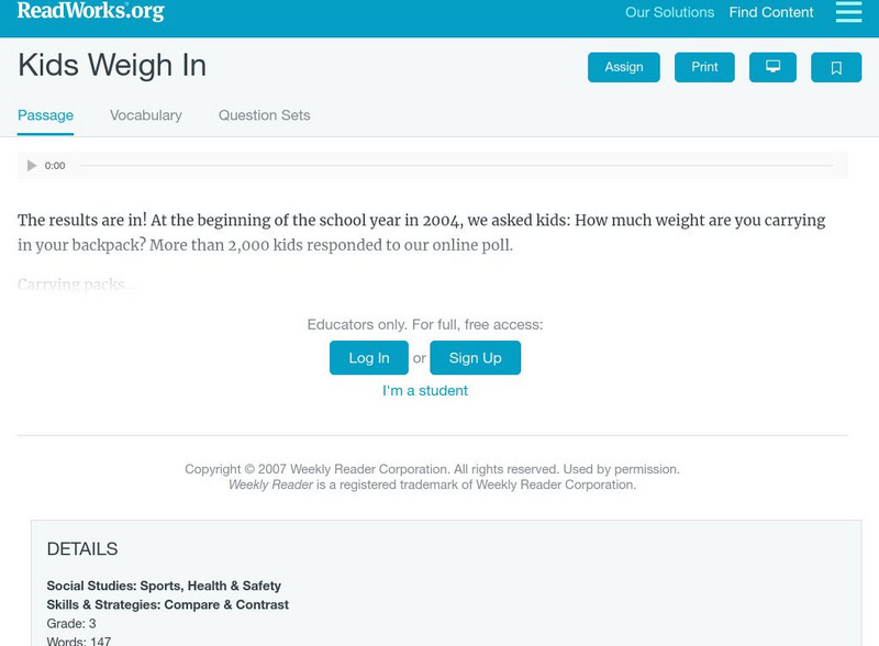 Read Works: Kids Weigh In Activity Read Works: Kids Weigh In Activity
