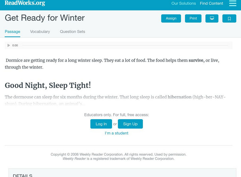 Read Works: Get Ready for Winter Activity Read Works: Get Ready for Winter Activity