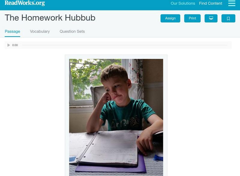 Read Works: The Homework Hubbub Activity Read Works: The Homework Hubbub Activity