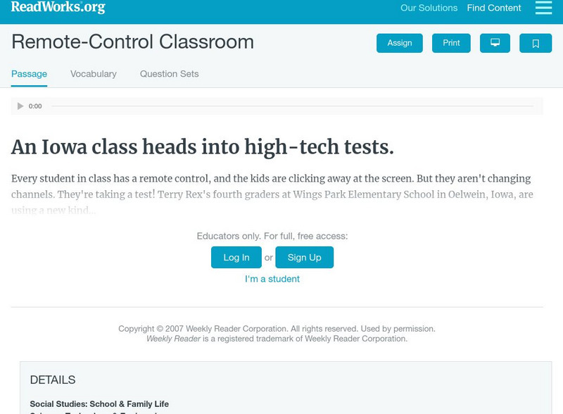 Read Works: Remote Control Classroom Activity Read Works: Remote Control Classroom Activity