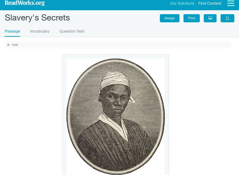 Read Works: Slavery's Secrets Activity Read Works: Slavery's Secrets Activity