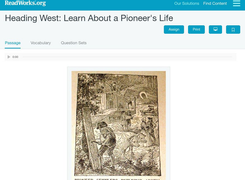 Read Works: Heading West: Learn About a Pioneer's Life Activity Read Works: Heading West: Learn About a Pioneer's Life Activity