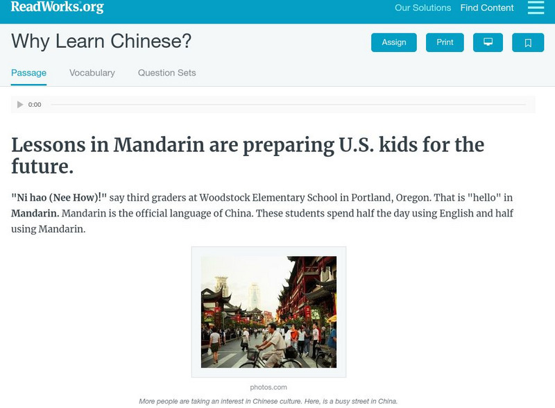 Read Works: Why Learn Chinese Activity Read Works: Why Learn Chinese Activity