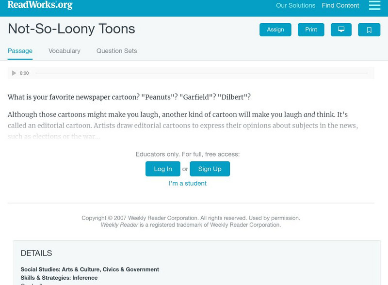 Read Works: Not So Loony Toons Activity Read Works: Not So Loony Toons Activity