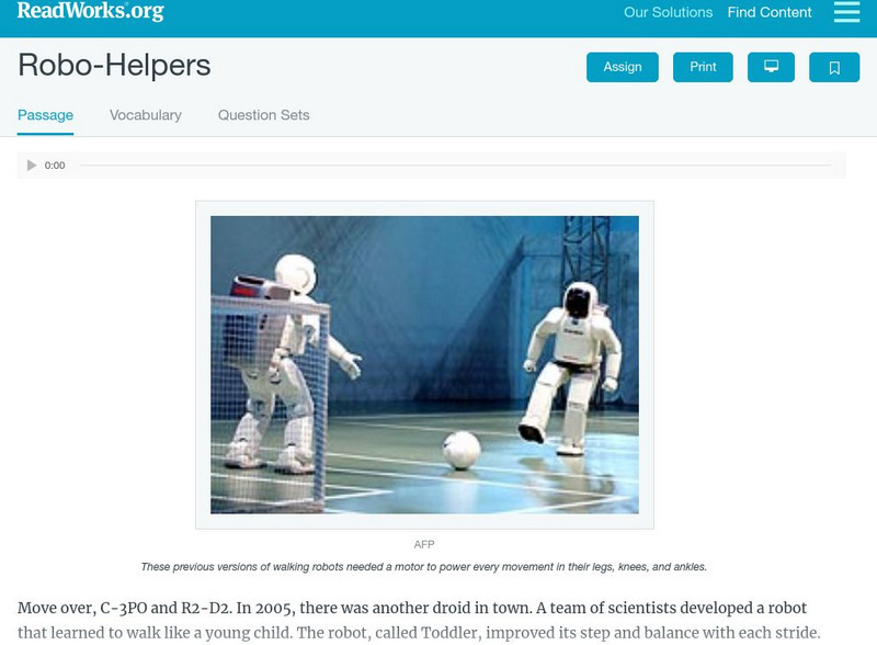 Read Works: Robo Helpers Activity Read Works: Robo Helpers Activity