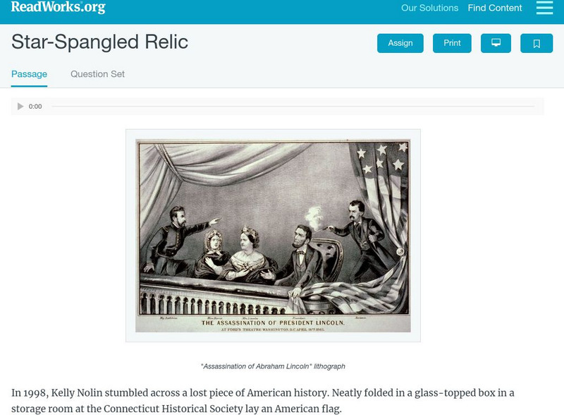 Read Works: Star Spangled Relic Activity Read Works: Star Spangled Relic Activity