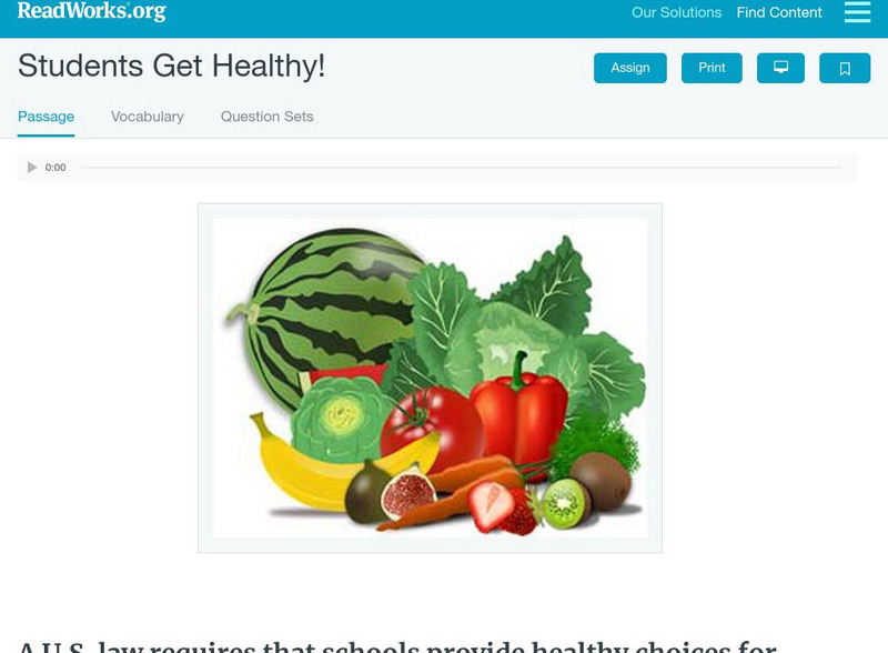 Read Works: Students Get Healthy! Activity Read Works: Students Get Healthy! Activity