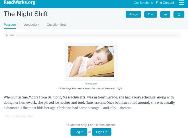 Read Works: The Night Shift Activity Read Works: The Night Shift Activity