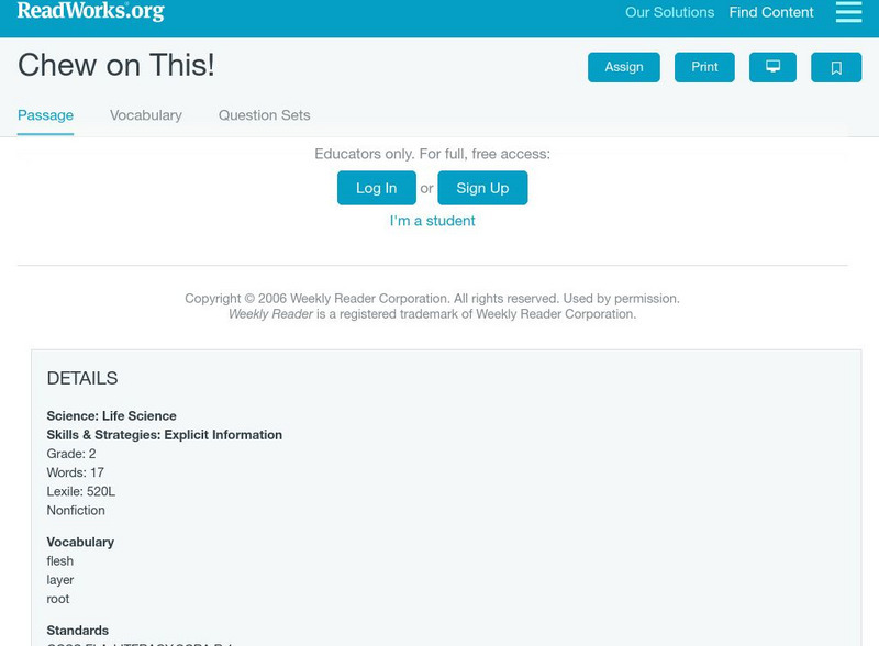 Read Works: Chew on This Activity Read Works: Chew on This Activity