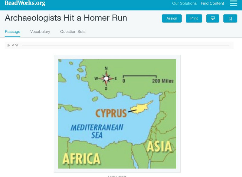 Read Works: Archaeologists Hit a Homer Run Activity Read Works: Archaeologists Hit a Homer Run Activity
