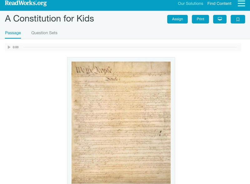 Read Works: A Constitution for Kids Activity Read Works: A Constitution for Kids Activity