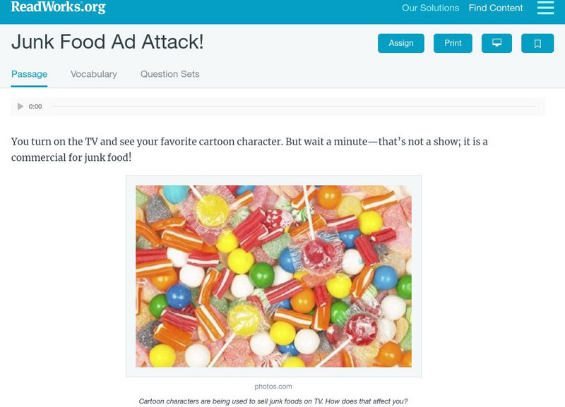 Read Works: Junk Food Ad Attack! Activity Read Works: Junk Food Ad Attack! Activity