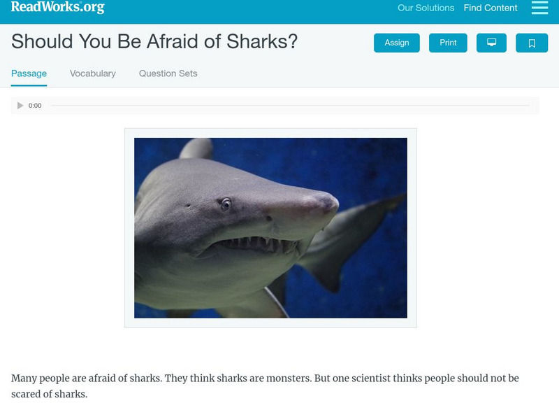 Read Works: Should You Be Afraid of Sharks? Activity