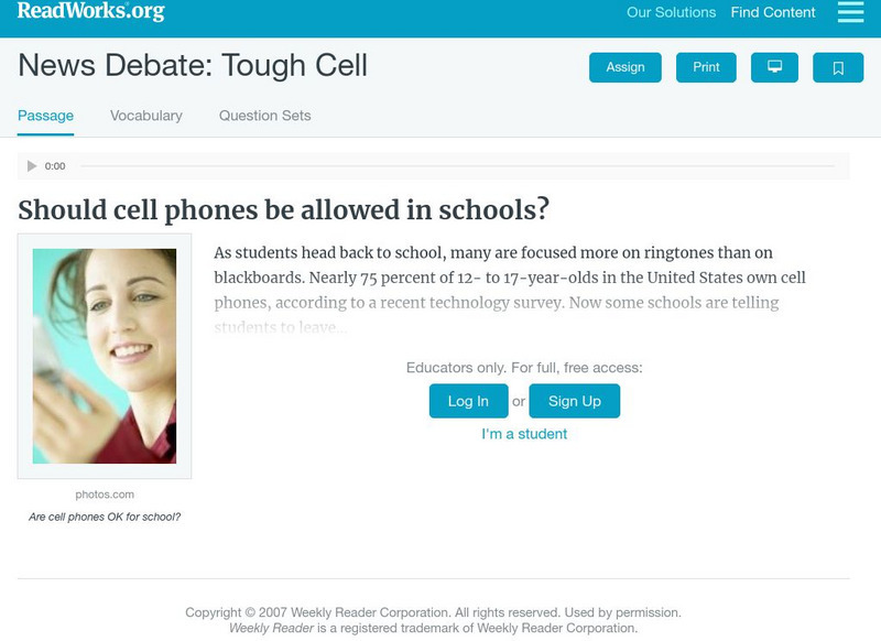 Read Works: News Debate Tough Cell Activity Read Works: News Debate Tough Cell Activity