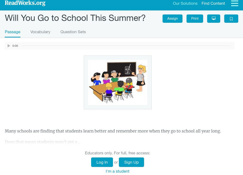Read Works: Will You Go to School This Summer? Activity Read Works: Will You Go to School This Summer? Activity