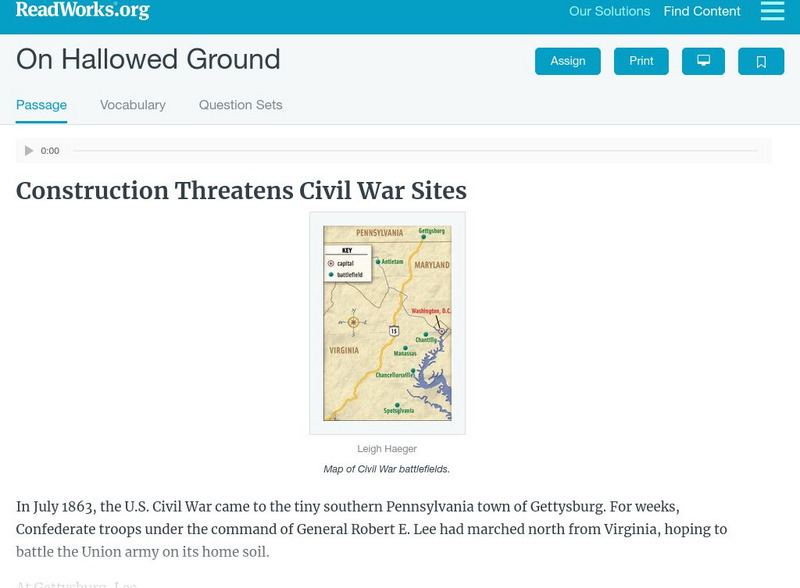 Read Works: On Hallowed Ground Activity Read Works: On Hallowed Ground Activity