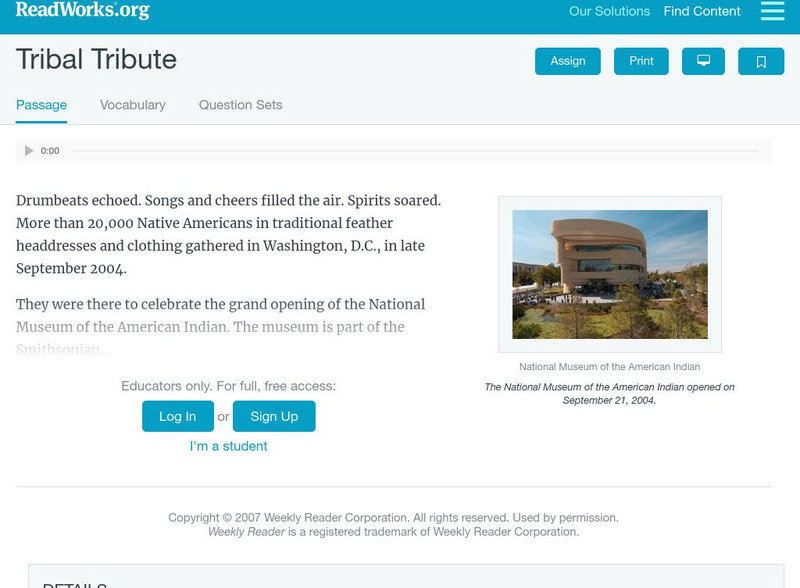 Read Works: Tribal Tribute Activity Read Works: Tribal Tribute Activity