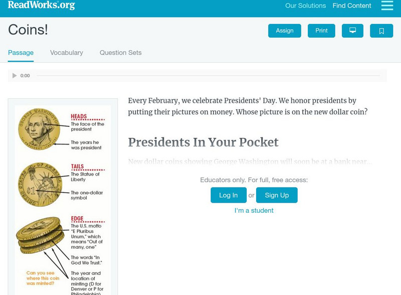 Read Works: Coins! Activity Read Works: Coins! Activity