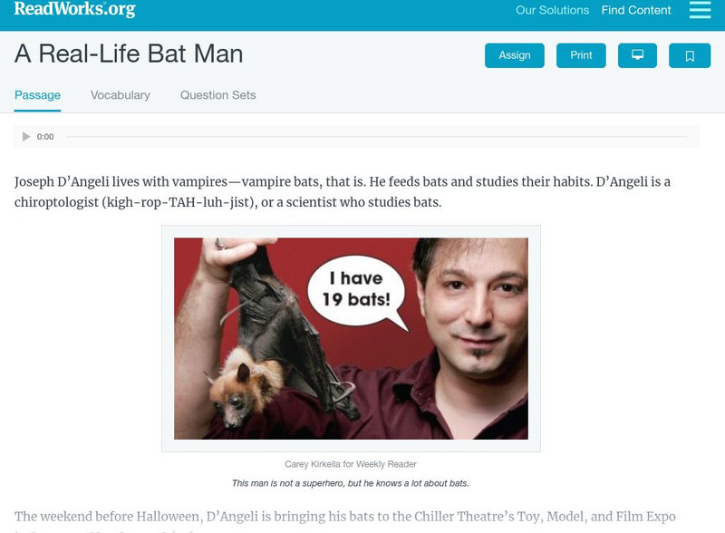 Read Works: A Real Life Bat Man Activity Read Works: A Real Life Bat Man Activity