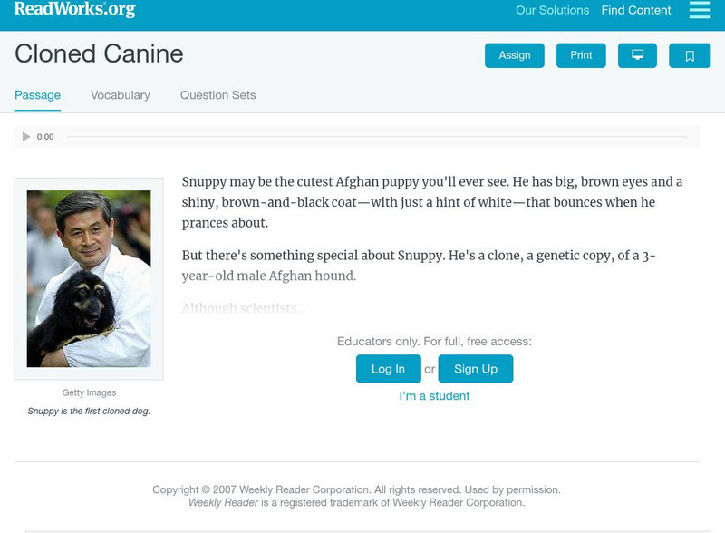 Read Works: Cloned Canine Activity Read Works: Cloned Canine Activity
