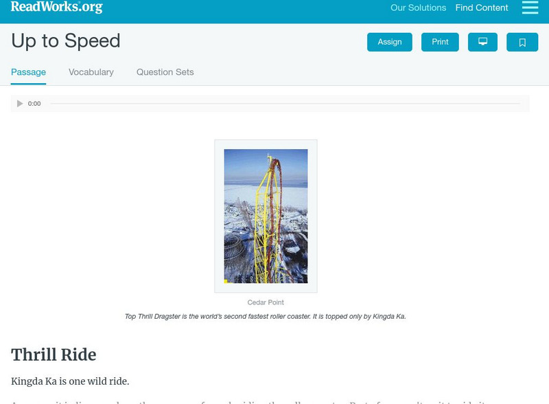 Read Works: Up to Speed Activity Read Works: Up to Speed Activity