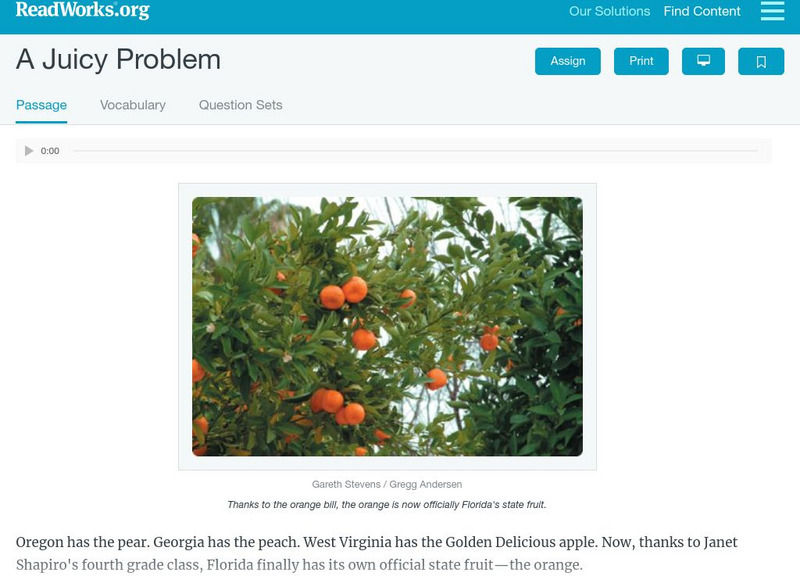Read Works: A Juicy Problem Activity Read Works: A Juicy Problem Activity