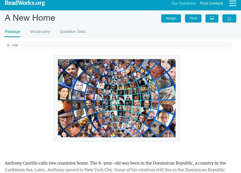 Read Works: A New Home Activity Read Works: A New Home Activity