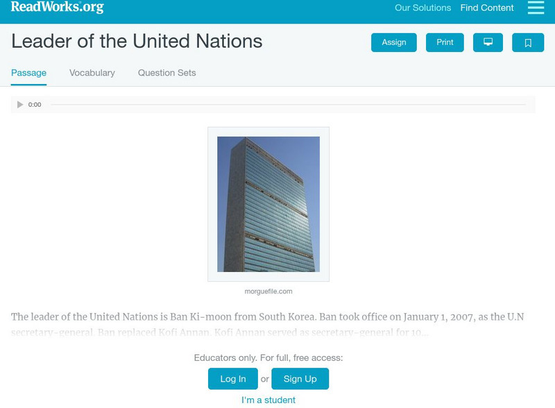 Read Works: Leader of the United Nations Activity Read Works: Leader of the United Nations Activity
