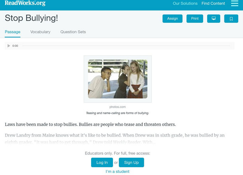 Read Works: Stop Bullying Activity Read Works: Stop Bullying Activity